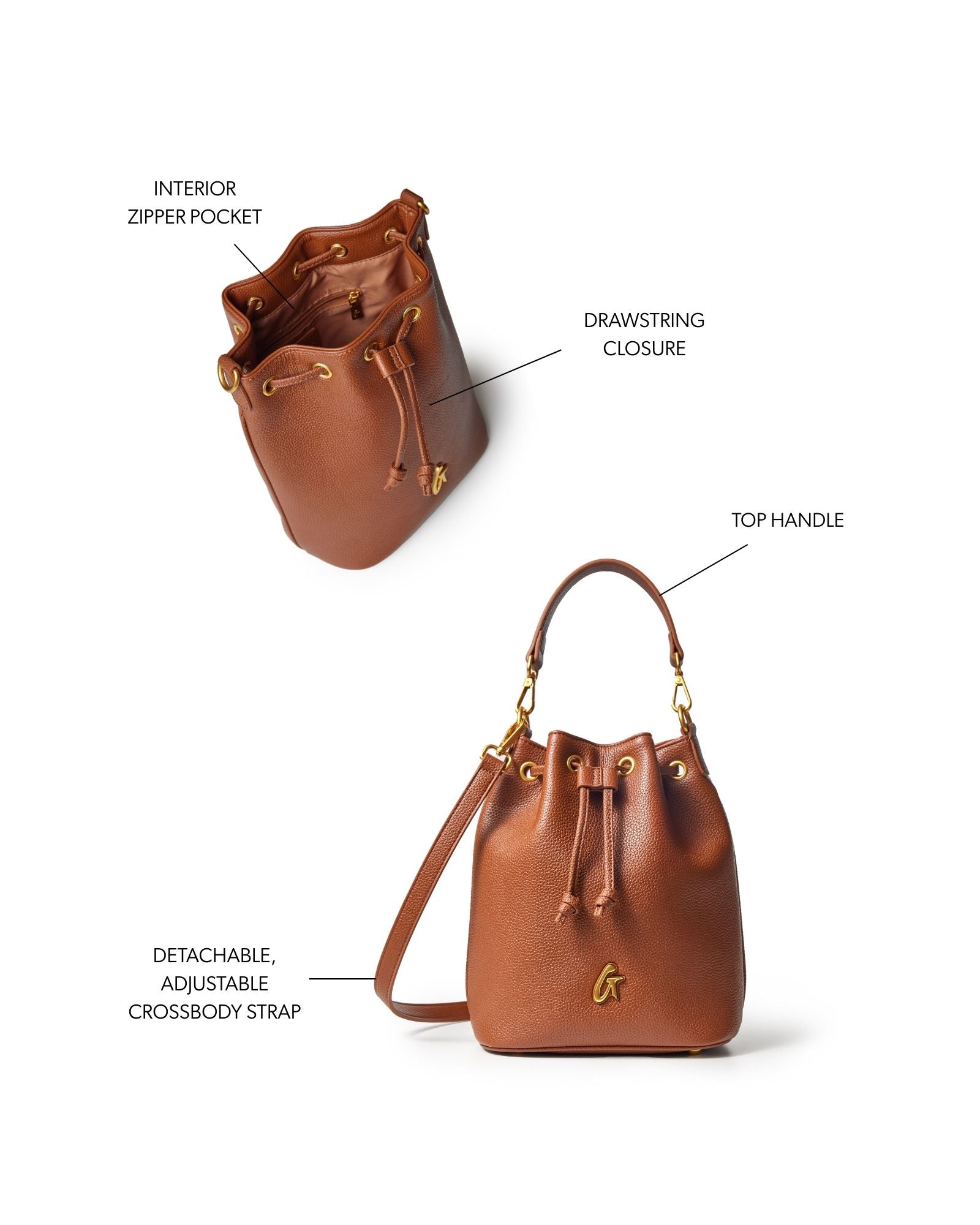 MEDIUM PEBBLE BUCKET BAG - BROWN