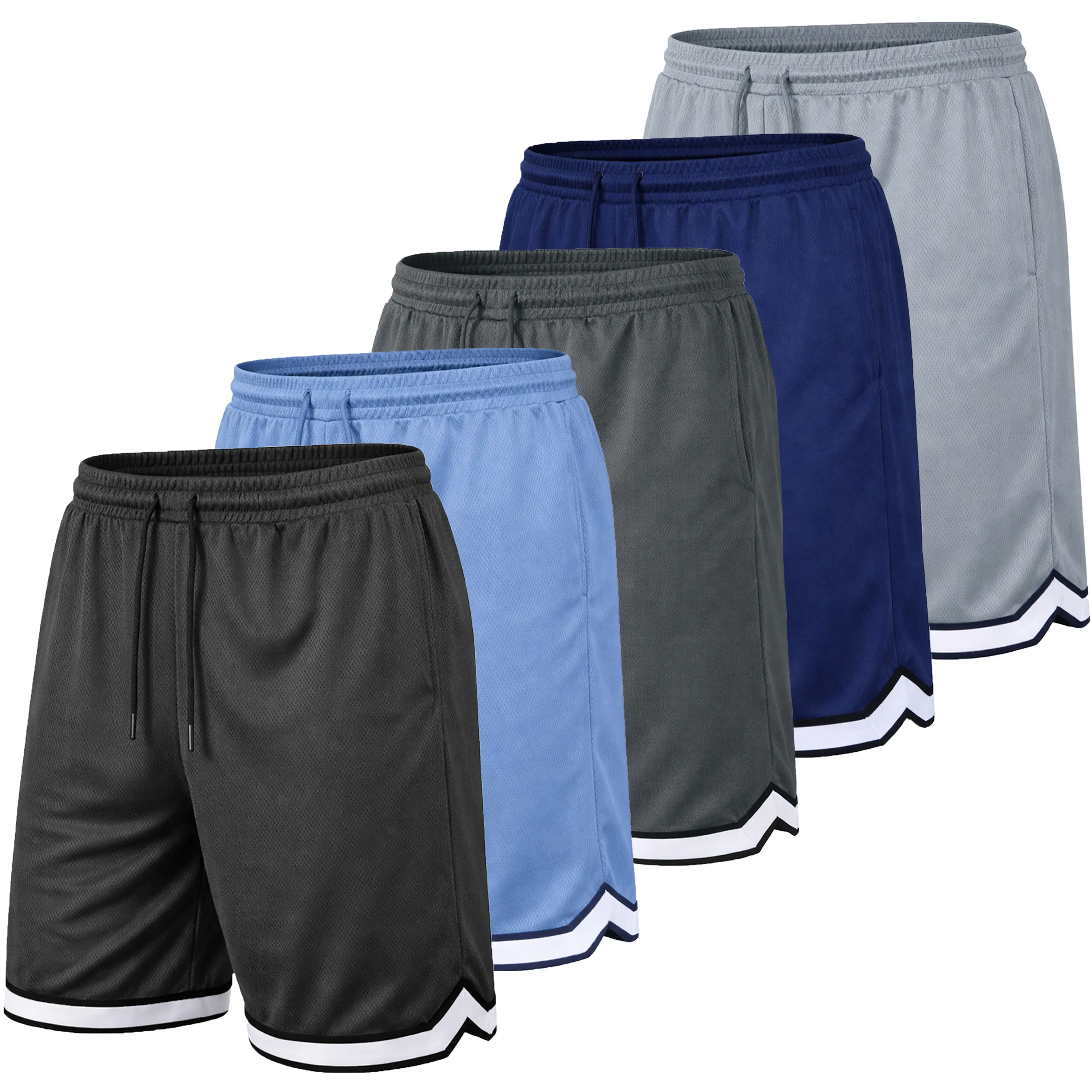 Men's 5-Pack Premium Active Moisture Wicking Workout Mesh Shorts With Trim Summer Outdoor Bottoms