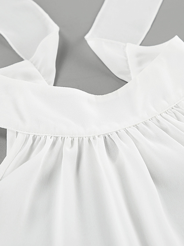 Solid Color Tied Waist Loose Sleeveless Halter-Neck Vest Top