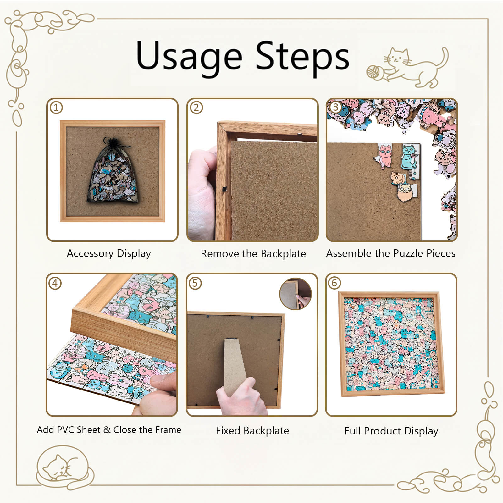 200 Pcs Morandi-Colored Lovely Cat Shaped Square Wooden Jigsaw Puzzle