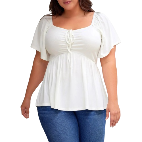 Women Plus Size Sweetheart Neck Short Sleeve Shirred Peplum Blouse Tops Shirts(1X-5X)