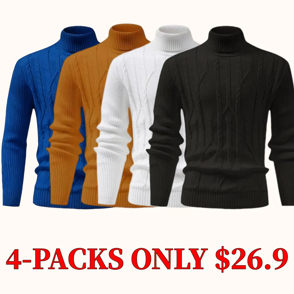 Men's turtleneck thermal sweater, featuring a vintage cable knit design