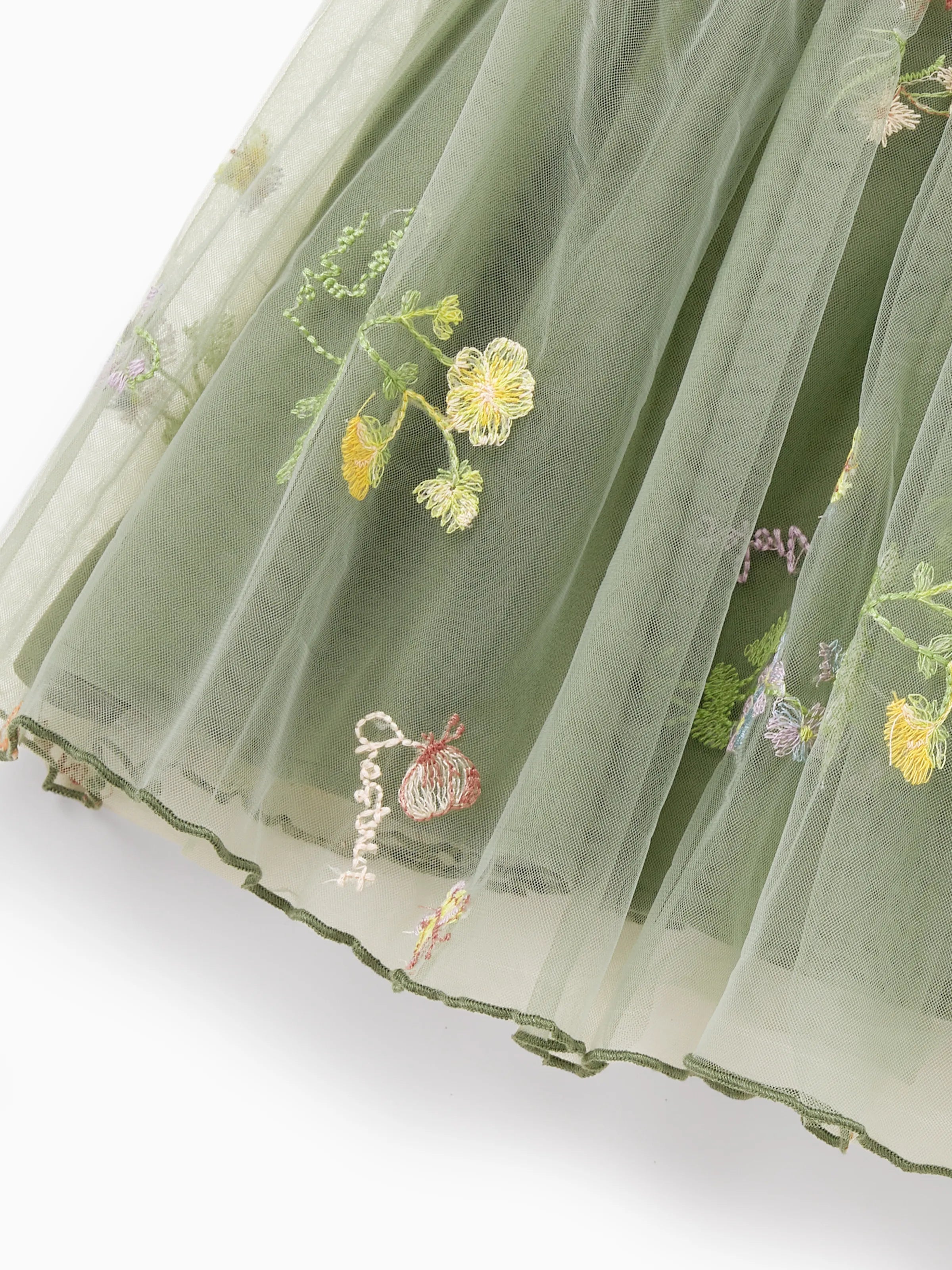 Family Matching Polo Collar Short-sleeve Shirt or V-neck Strappy Mesh Dress  Green