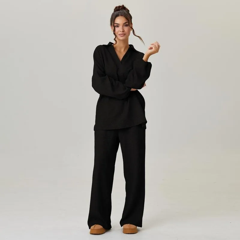 Women's Slouchy Solid Color V-Neck Loose Textured Pullover