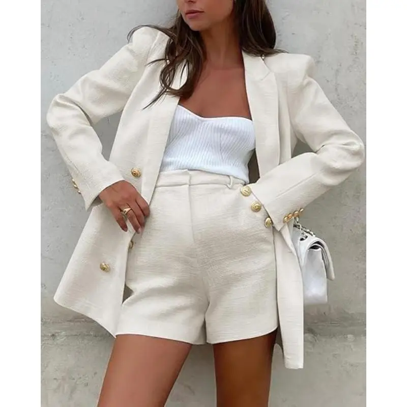 Women's 2 Piece Tweed Blazer Shorts Set