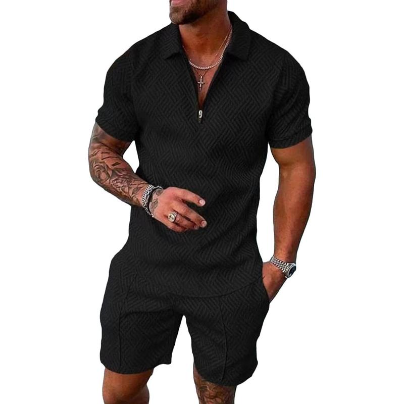 Men’s Textured Polo & Shorts 2-Piece Summer Set