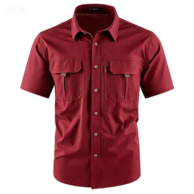 Men's American-Style Solid Color Shirt with Hidden Ventilation Holes Casual Summer Beach Nylon Shirt High-Quality Fabric Short Sleeves Button Closures