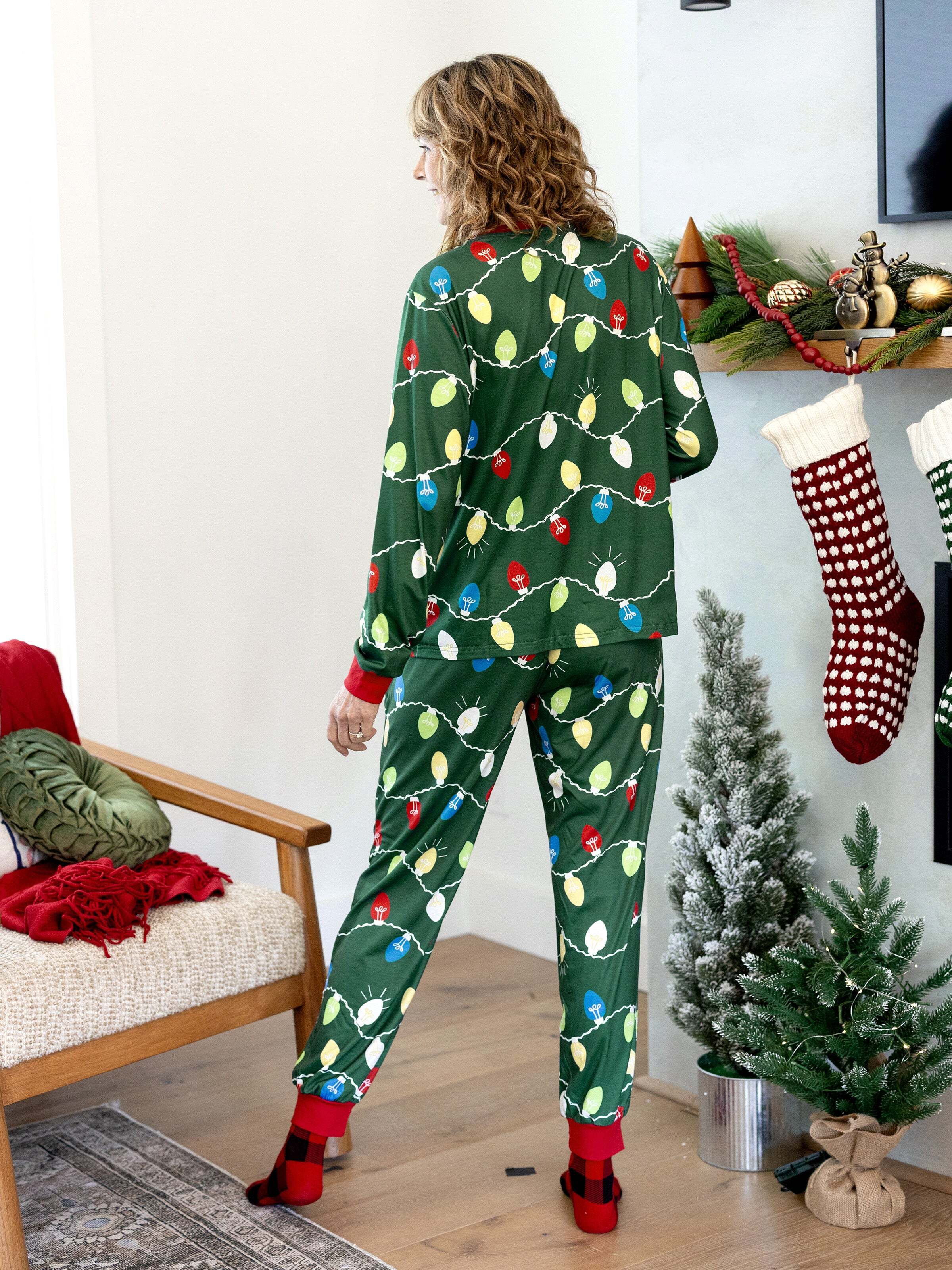 Christmas Matching Family Pajamas Set Reindeer Green Print PJS with Christmas Socks Green