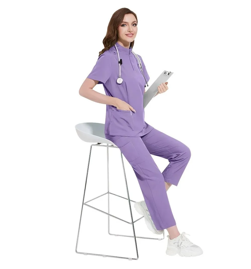 Ladies Healthcare Scrub Set with Multi-Pockets, Breathable Quick-Dry Wrinkle-Resistant Fabric