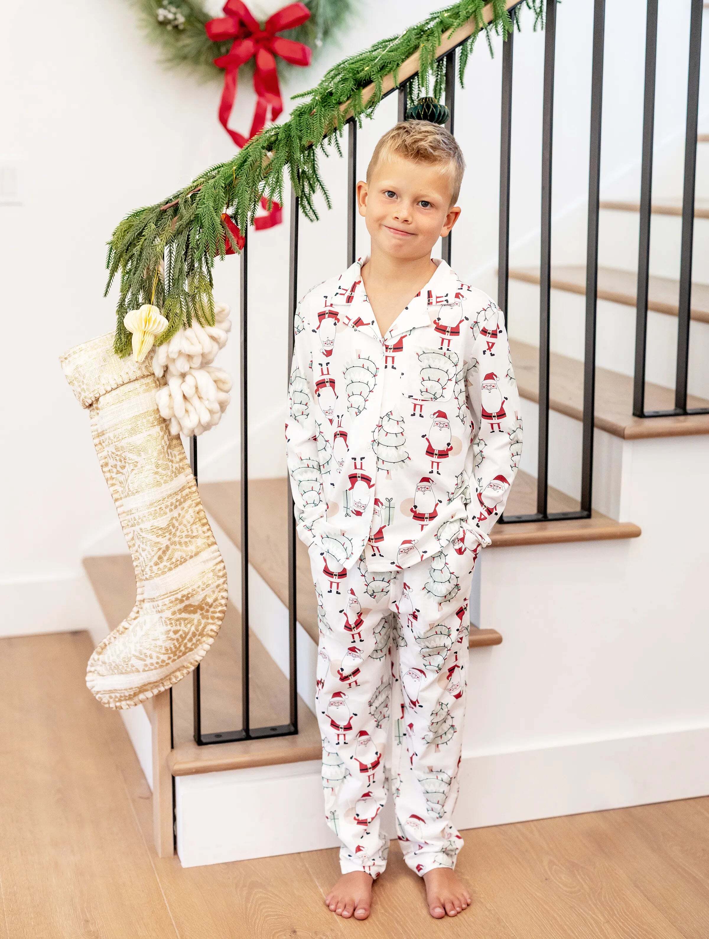 Christmas Matching Family Pajamas Set Gnome Print White PJS with Christmas Socks White