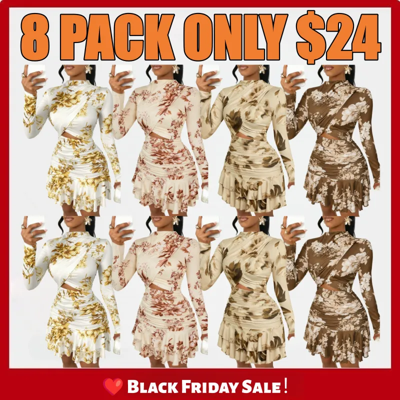 Women's Floral Stand-Collar Ruffled-Hem Mini Dress