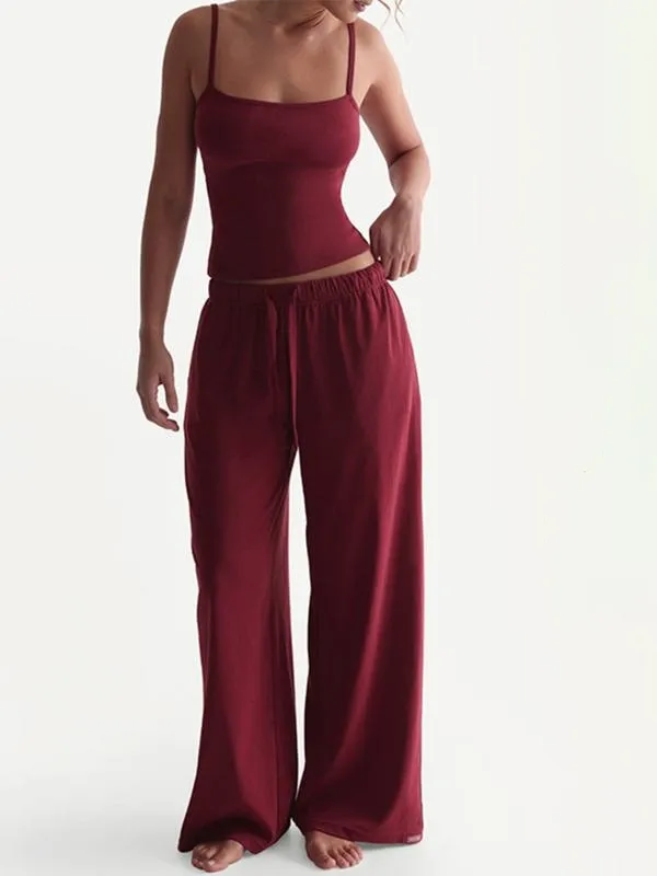 Two-Piece Set Women's Solid Color Cami Top & Pants