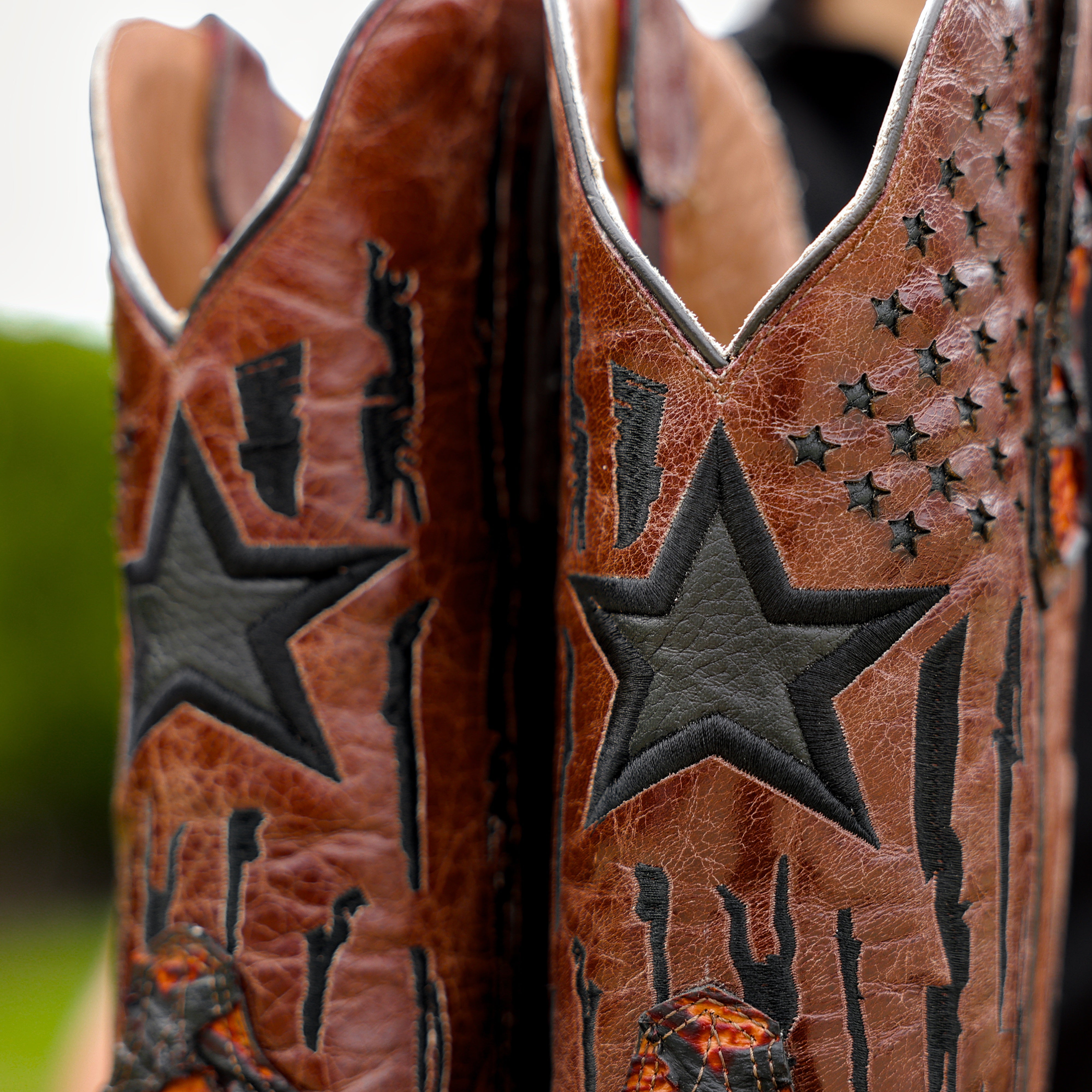 JUMBO Cognac Pirarucu Leather Boots - Square Toe