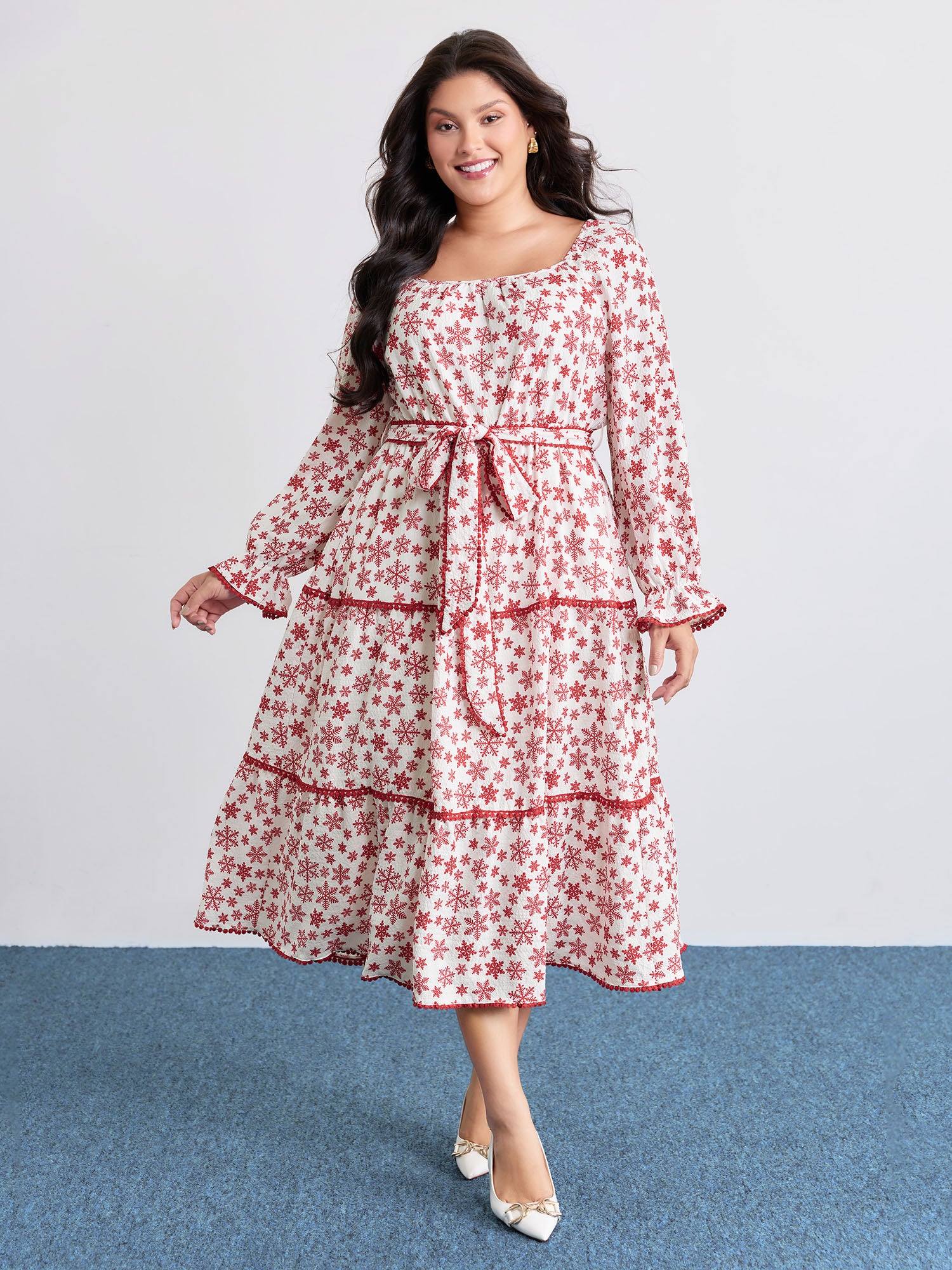 Boho Print Contrast Waist-Tie Maxi Dress