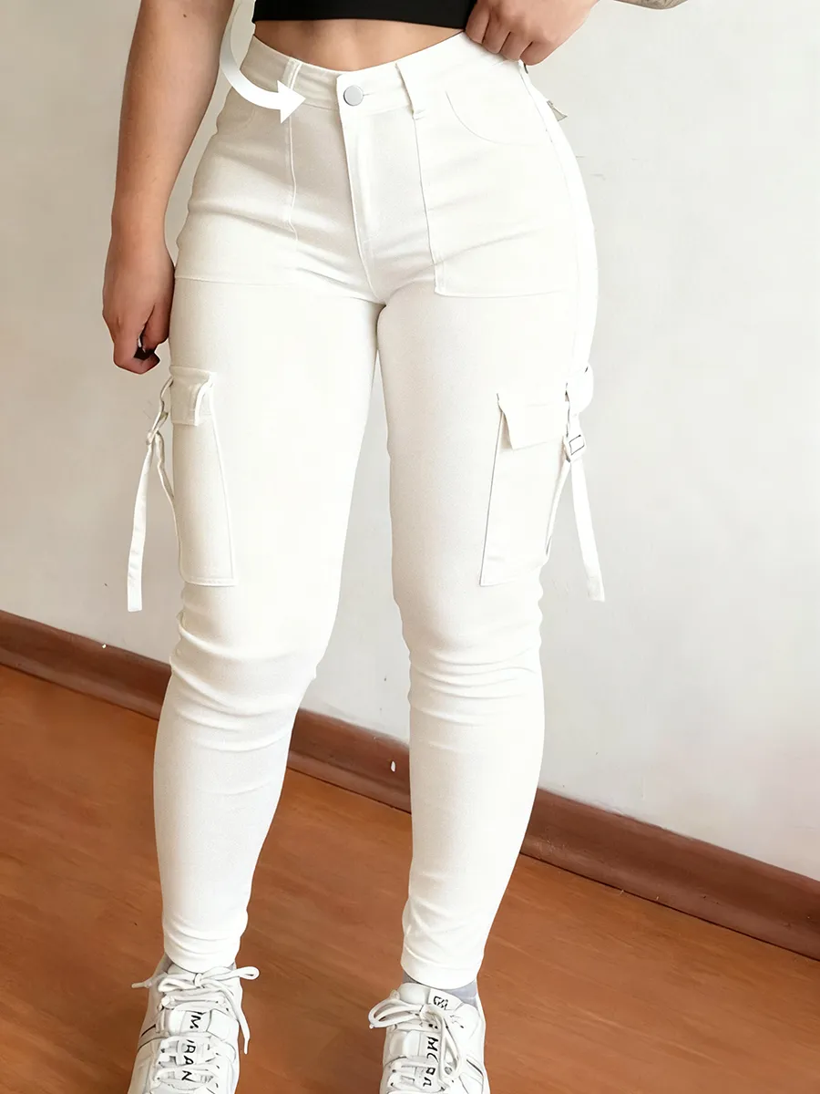 Women's Plain Multi-pocket Denim Cargo Pants