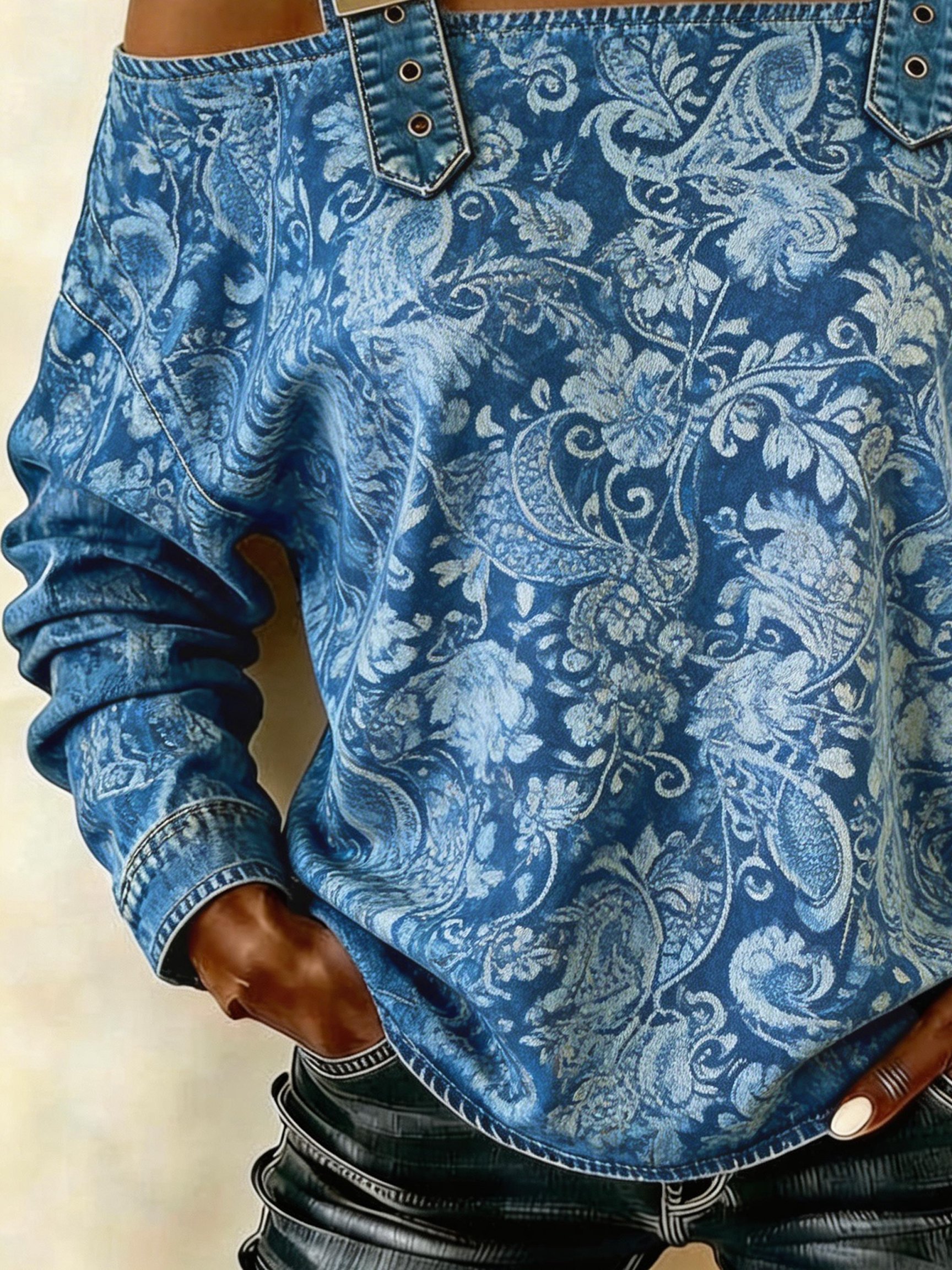 Women's denim casual jacquard off-shoulder top