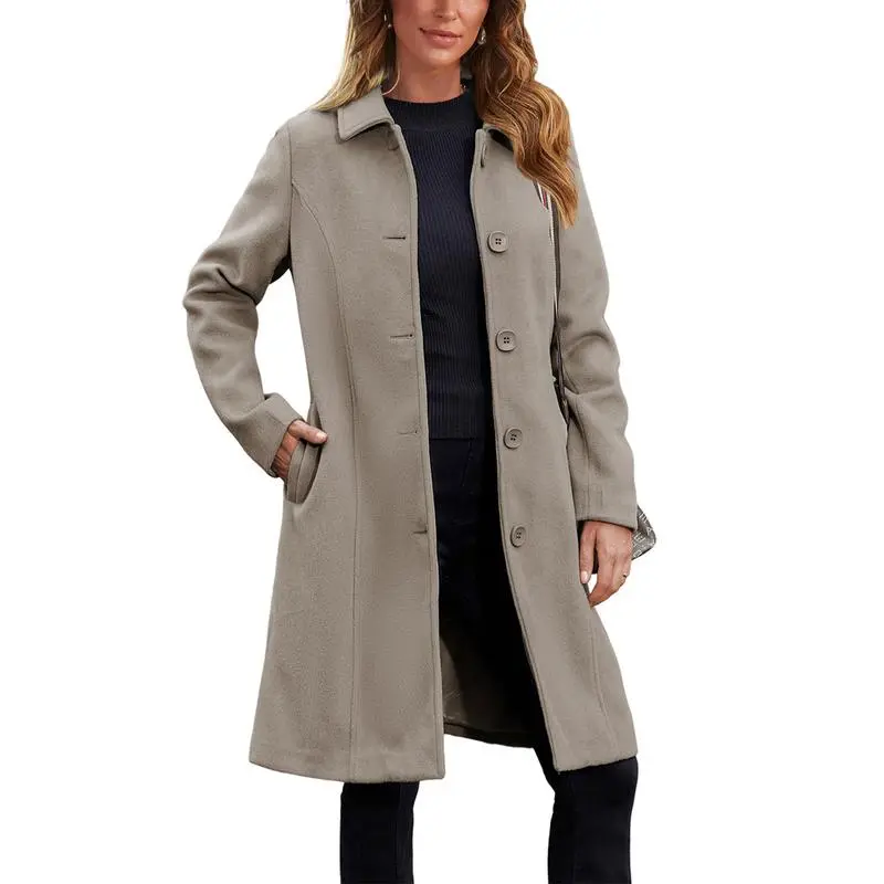 Women's Faux Wool Peacoat Single Breasted Notched Collar Trench Coat