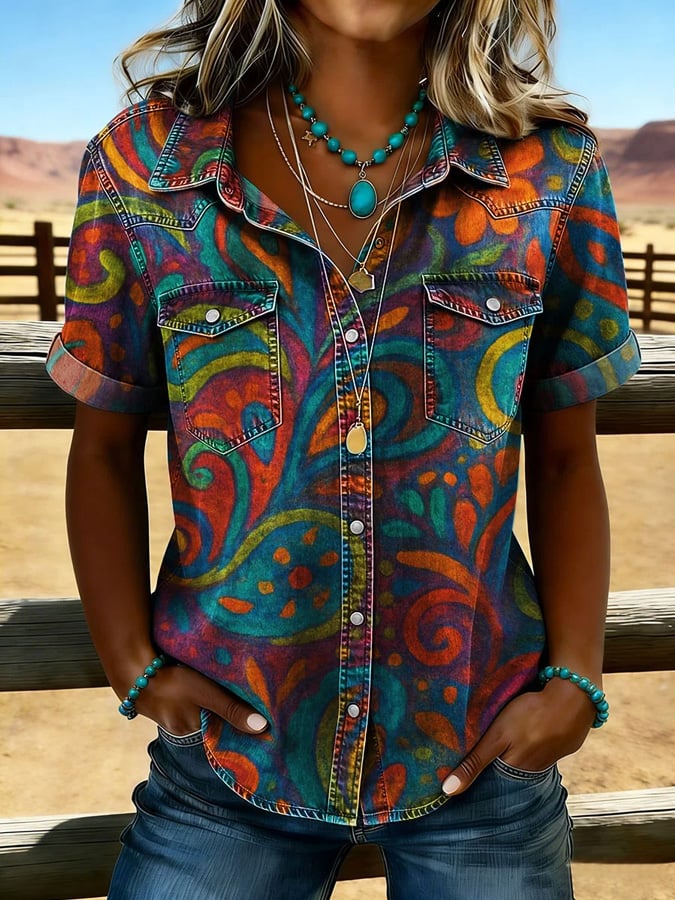Women's Vintage Print Pocket Shirt