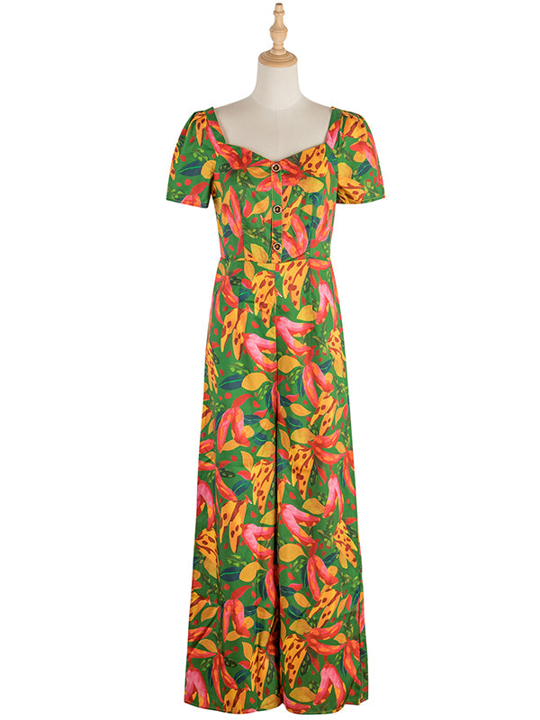 Fashion Square Neck Floral Jumpsuit