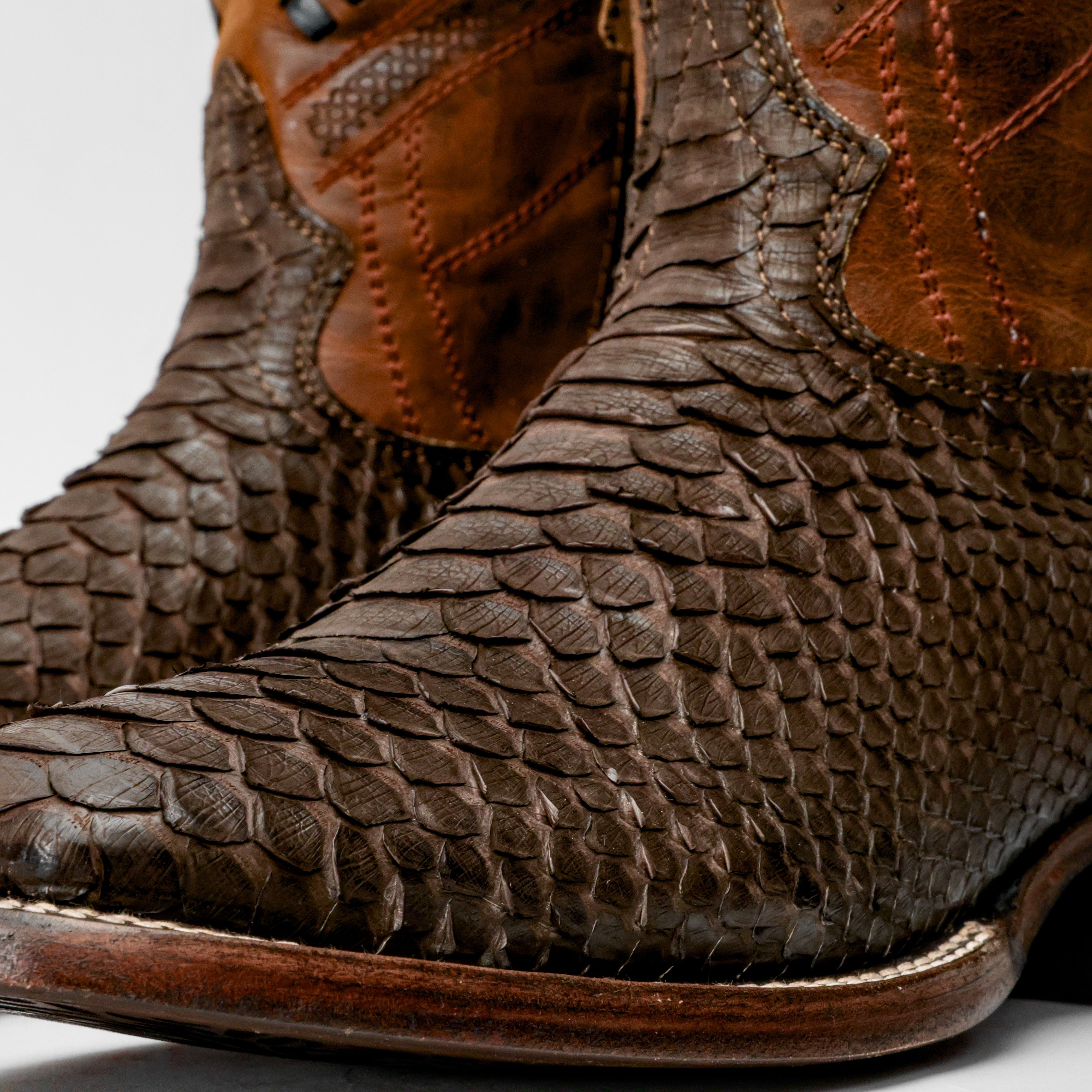 Matte Brown Genuine Python Boots - Square Toe