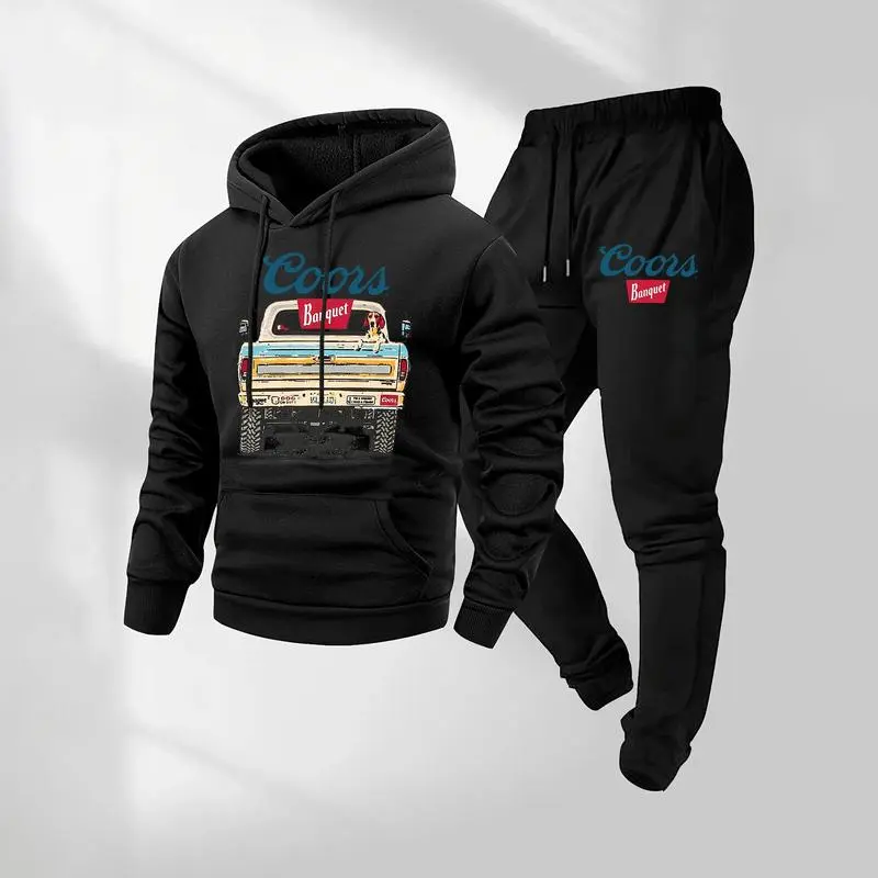 Retro-print hooded sweatshirt and sweatpants set