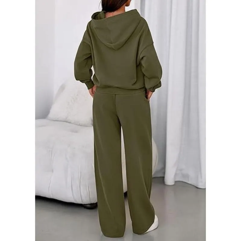 Womens Sweatsuits 2 Piece Set Casual Winter Long Sleeve Hoodie Loose Wide Leg Sweatpants Fall Tracksuit