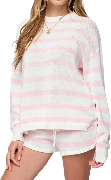 Women Striped Knit Sweater Set 2 Piece Outfit