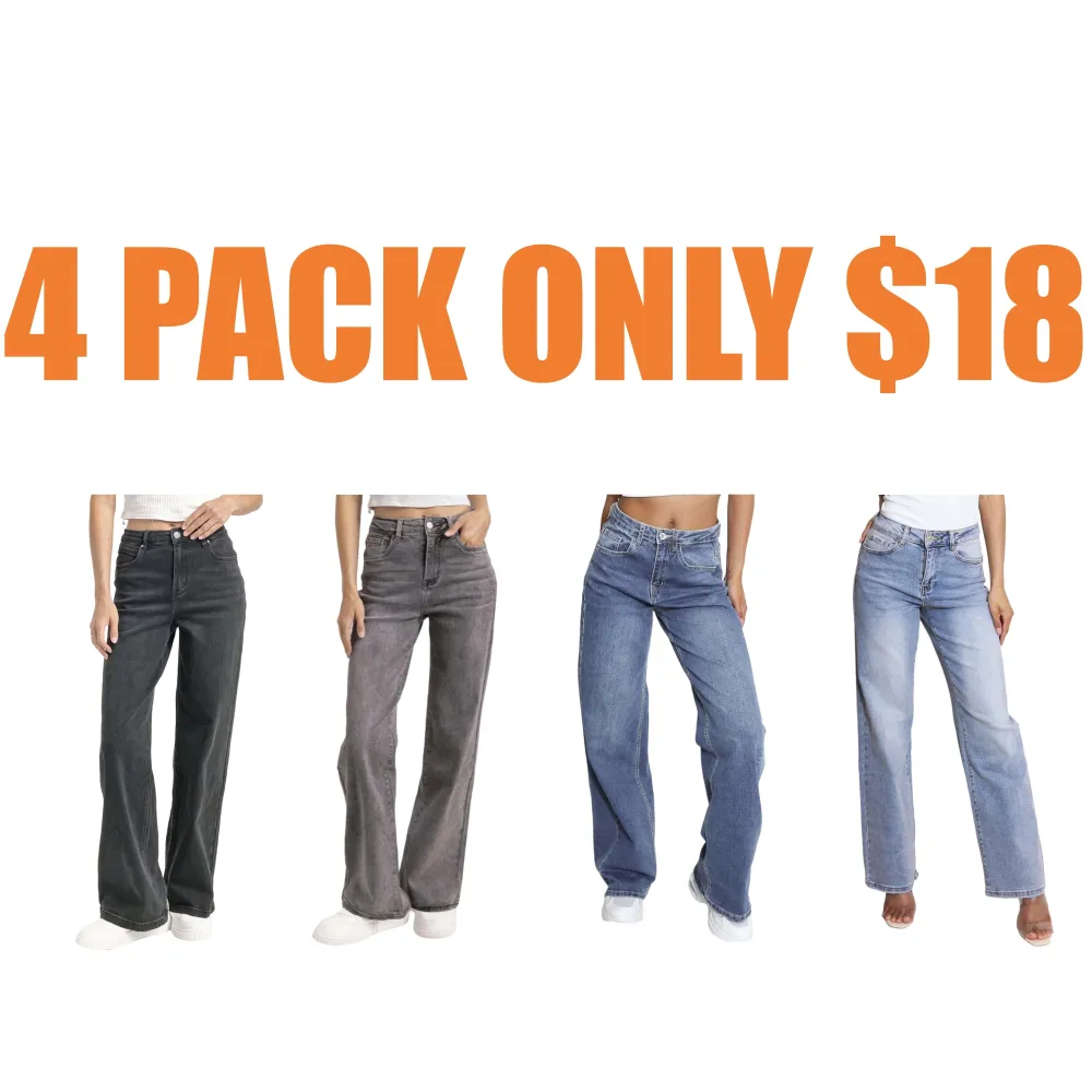 Casual Mid-Rise Denim Multi-Pocket Wide Leg Jeans