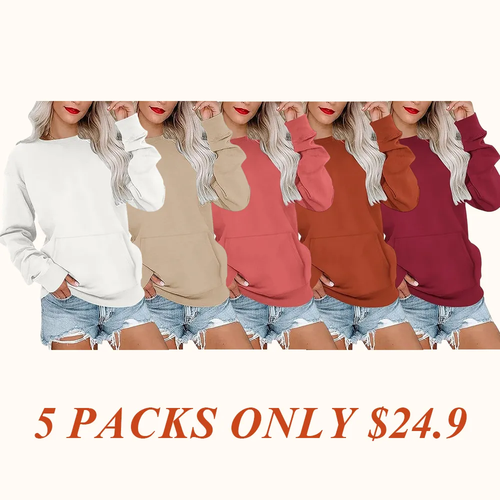 Women's Crewneck Hoodless Sweatshirt Hoodless Sweatshirt with Kangaroo Pocket Fleece Long Sleeve