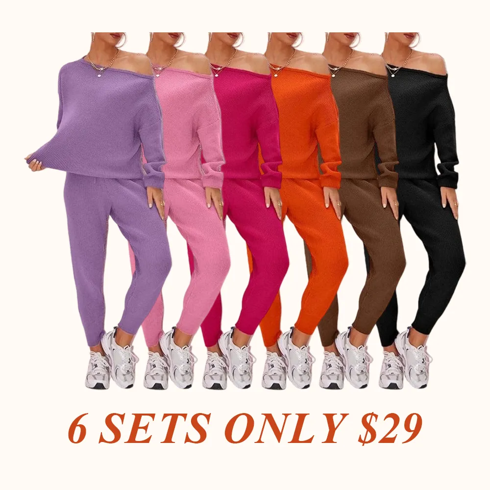 Women's 2025 Fall Winter Knit Set Oversized Sweater & Lounge Pants Matching Sets