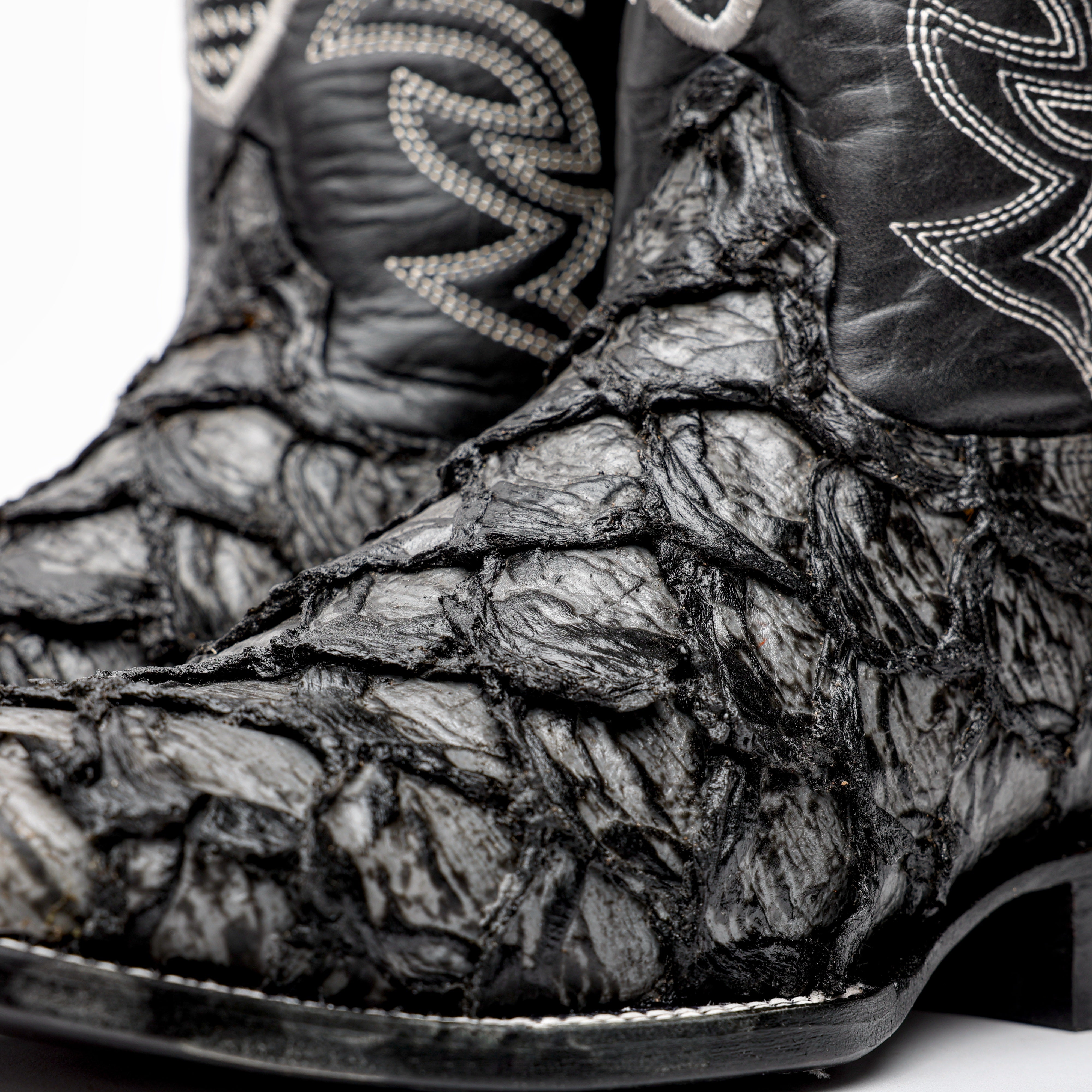 Grey Jumbo Pirarucu Leather Boots - Square Toe