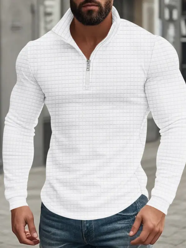Men’s Solid Color Waffle Weave Pullover
