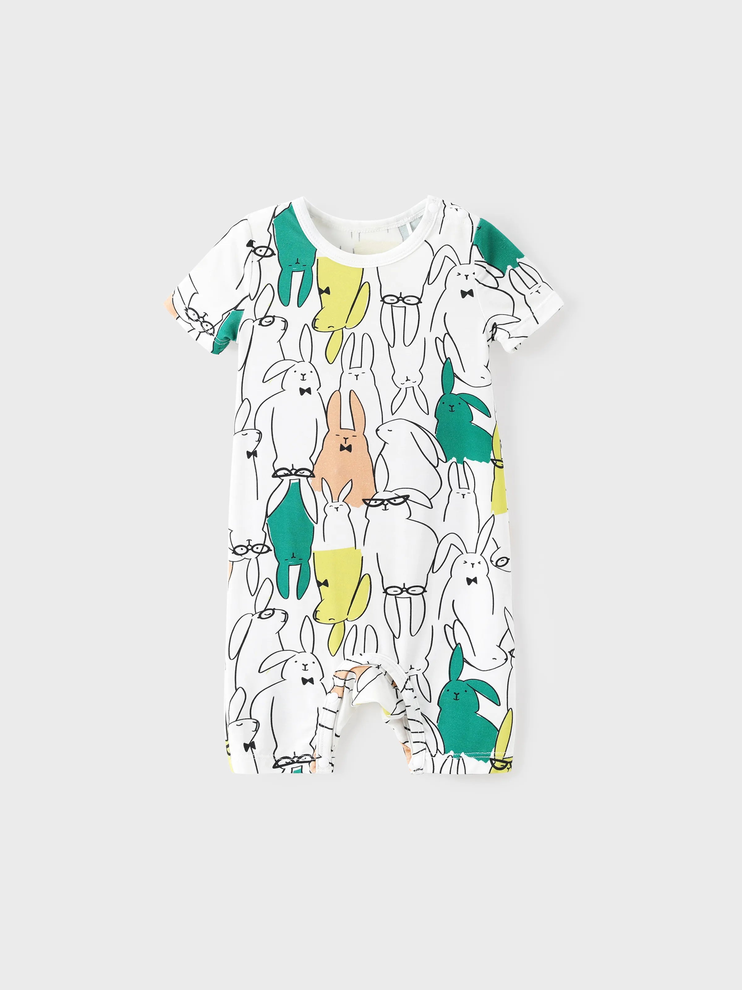 Bamboo Family Pajamas Rabbit Print Short-sleeve Matching Pajama Set (Snug-Fitting for Children) White