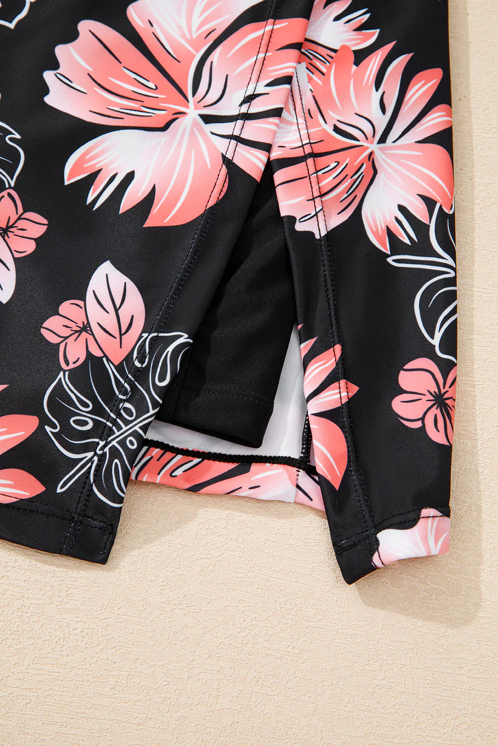 Black Floral Print Twisted Hollowed Back Swim Dress