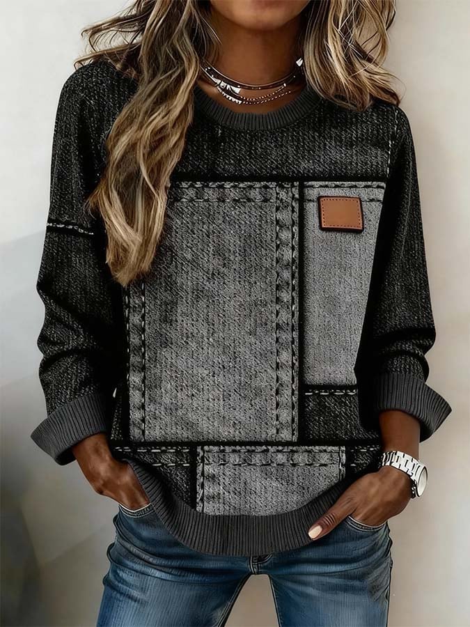Women'S Casual Round Neck Printed Pullover Sweatshirt