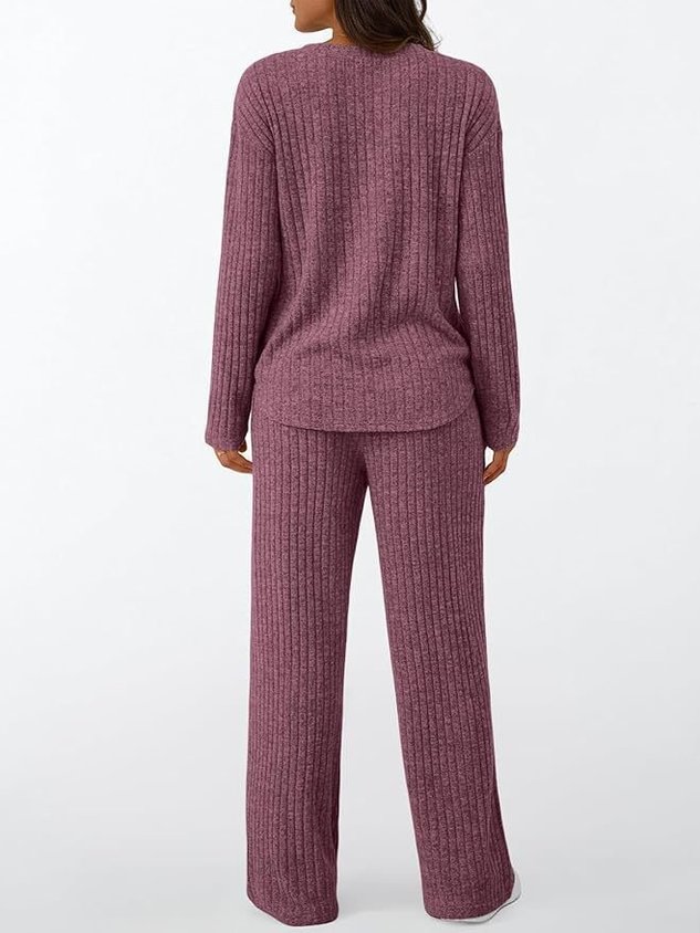 Cotton Plain Casual Two-Piece Set