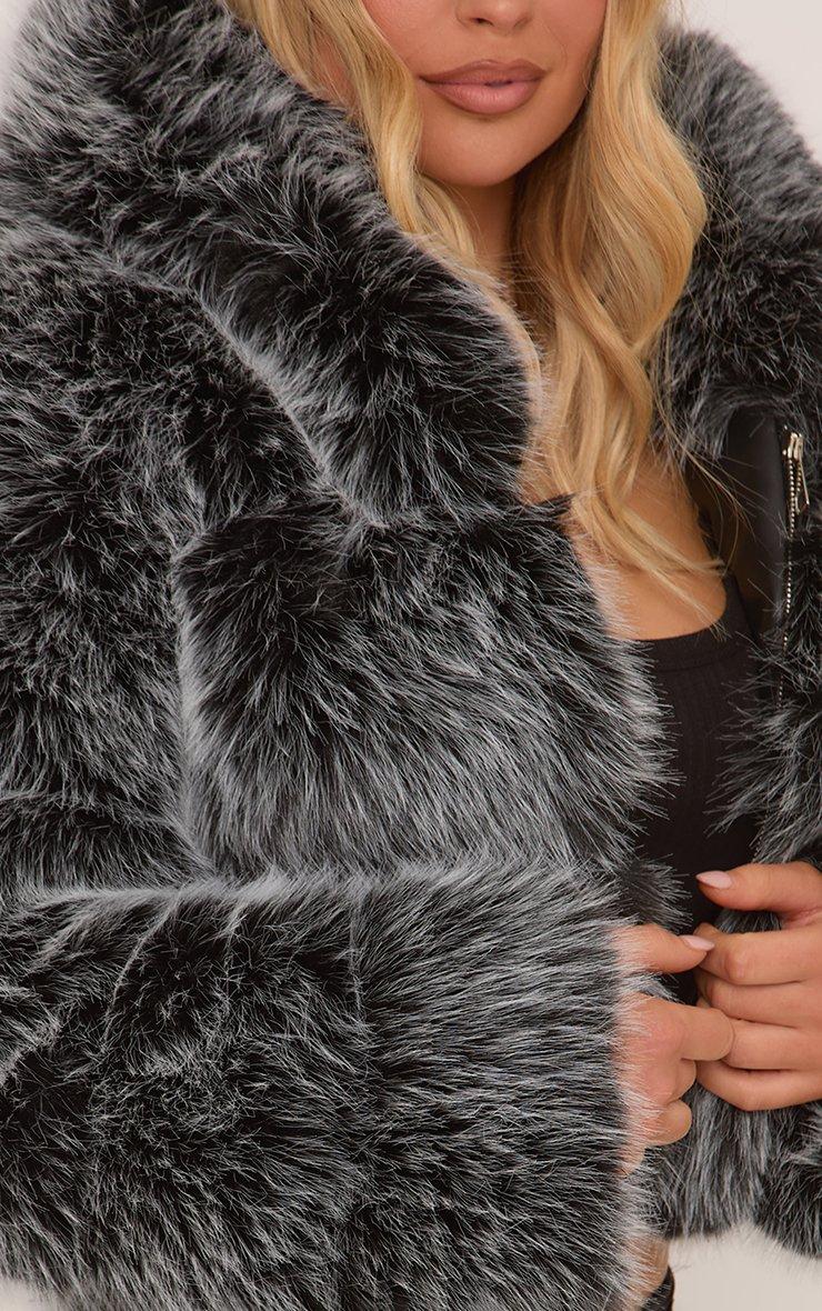 Hooded Cropped Puffer Coat In Brown Faux Fur