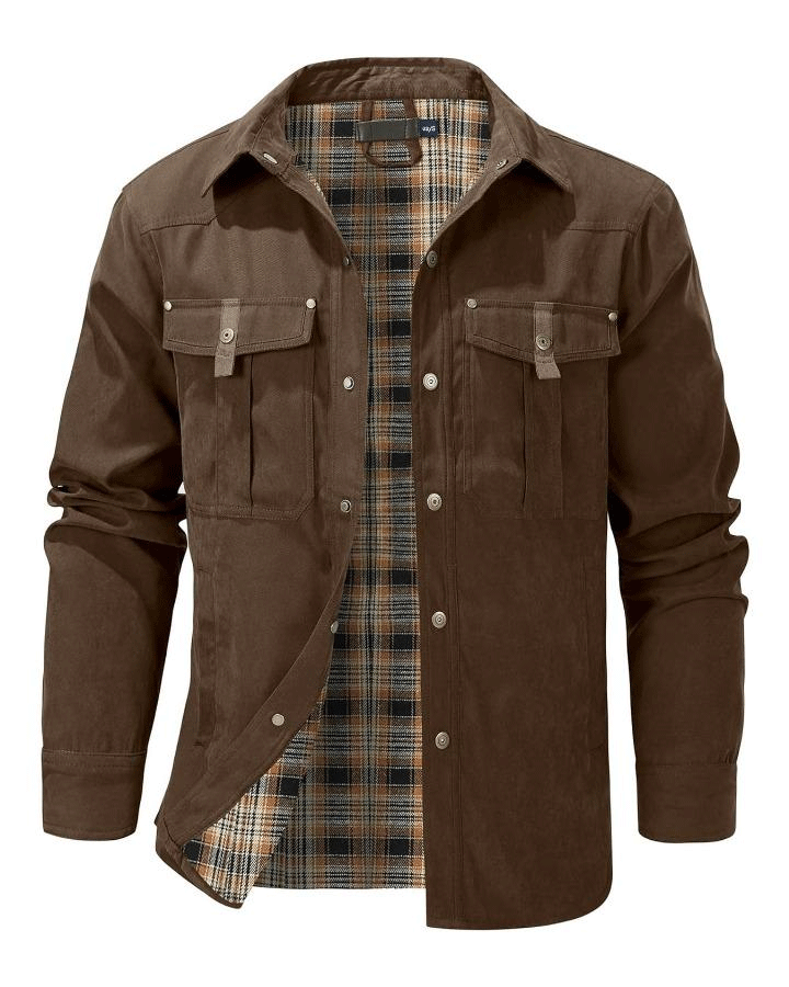 Men’s Flannel-Lined Western Shacket Jacket – Outdoor Twill Shirt Jacket
