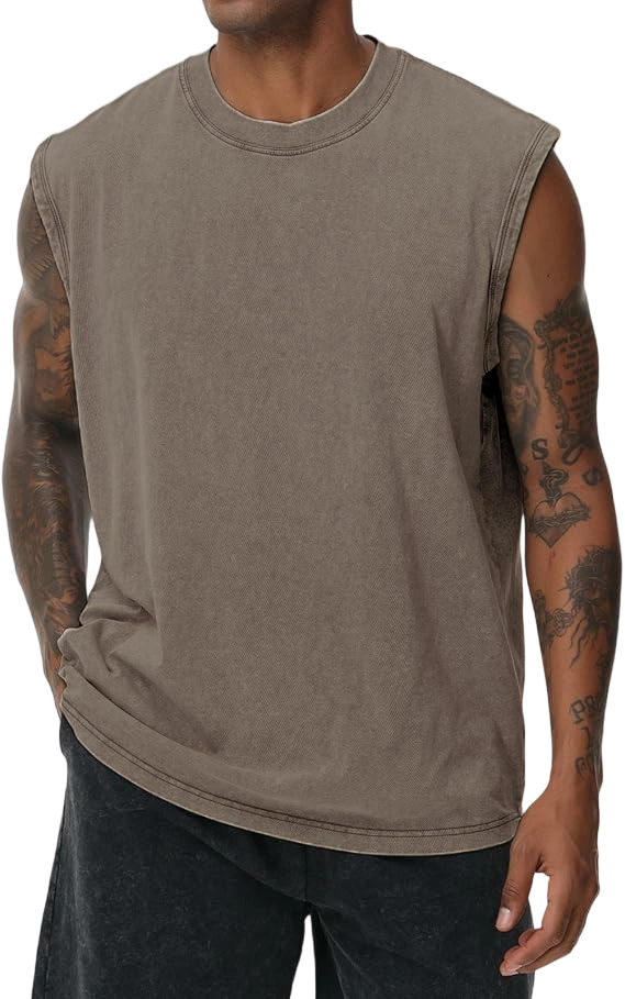 Unisex Cotton Workout Tank Tops Sleeveless Acid Wash Tshirts