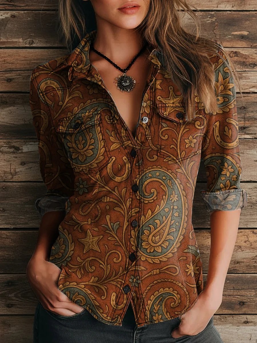 Women's Paisley Print Casual Long Sleeve Shirt