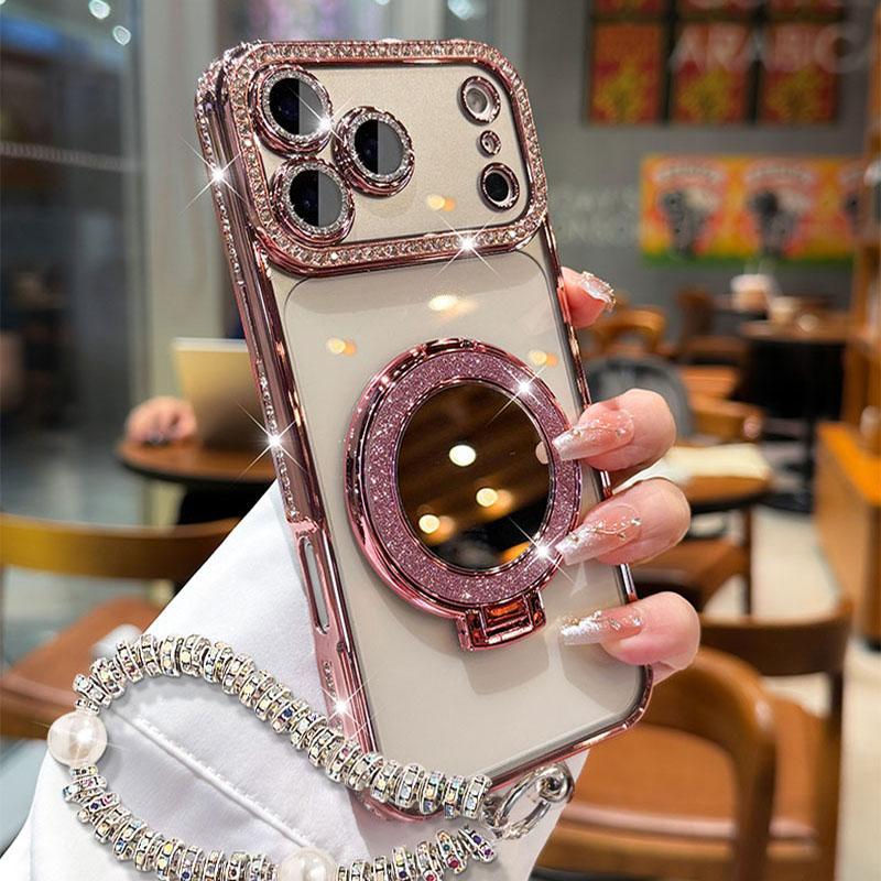✨💎Sparkling Diamond Women's Phone Case with Mirror & Stand for iPhone 12/13/14/15/16/17 Pro Max,17Air,14/15/16 Plus💖