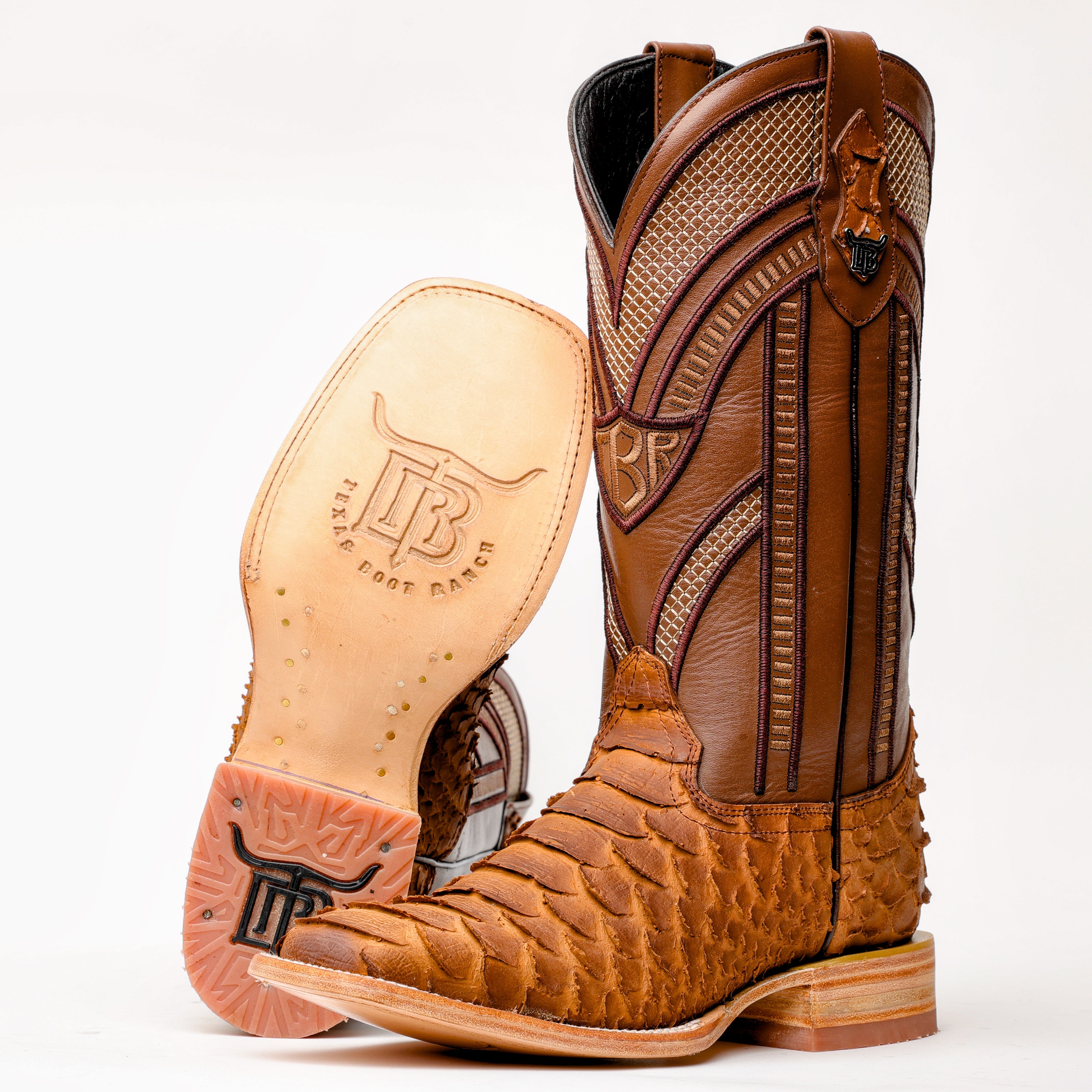 Matte Tan Jumbo Python Leather Boots - Square Toe