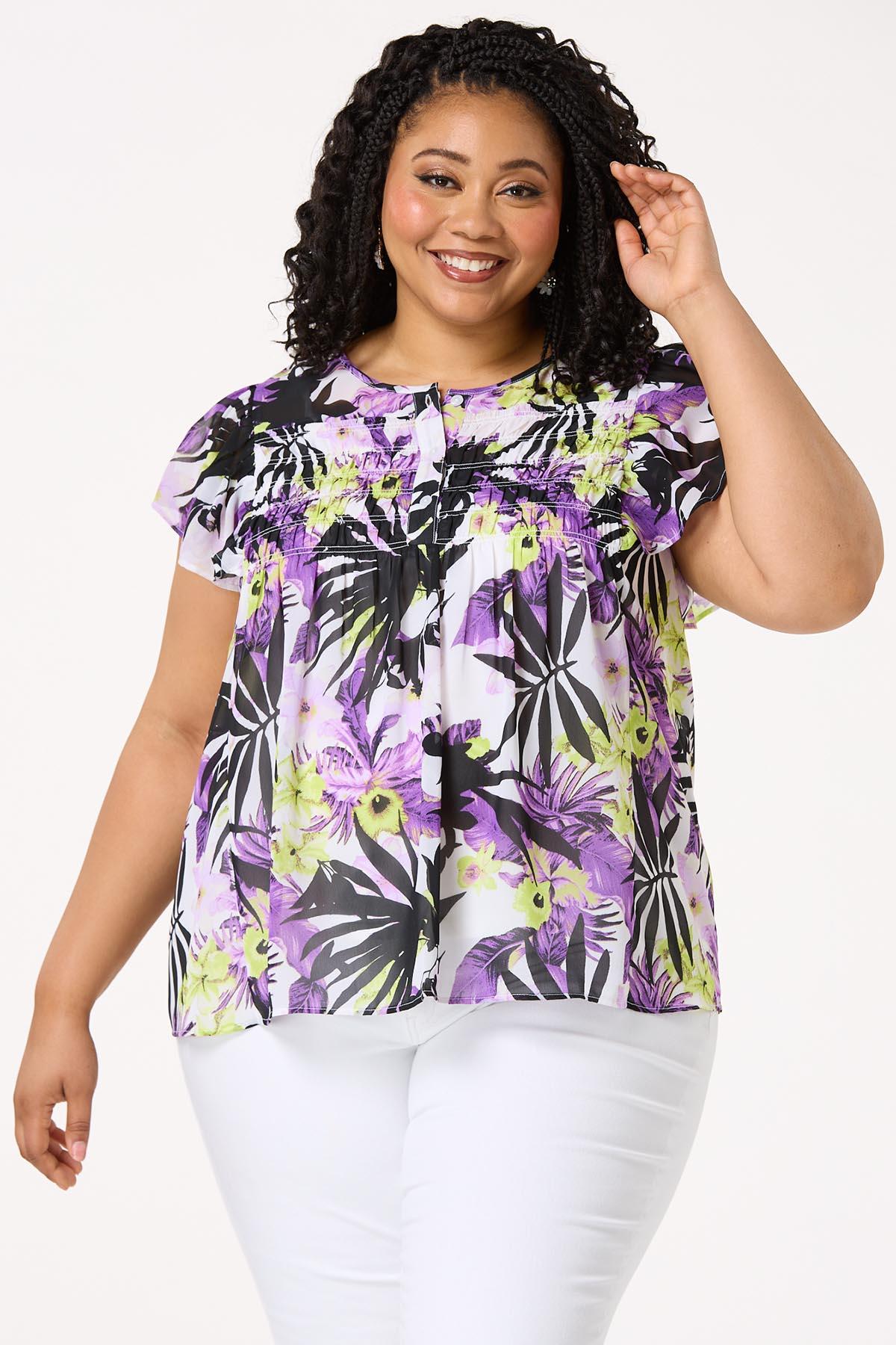Plus Size Smocked Garden Floral Top