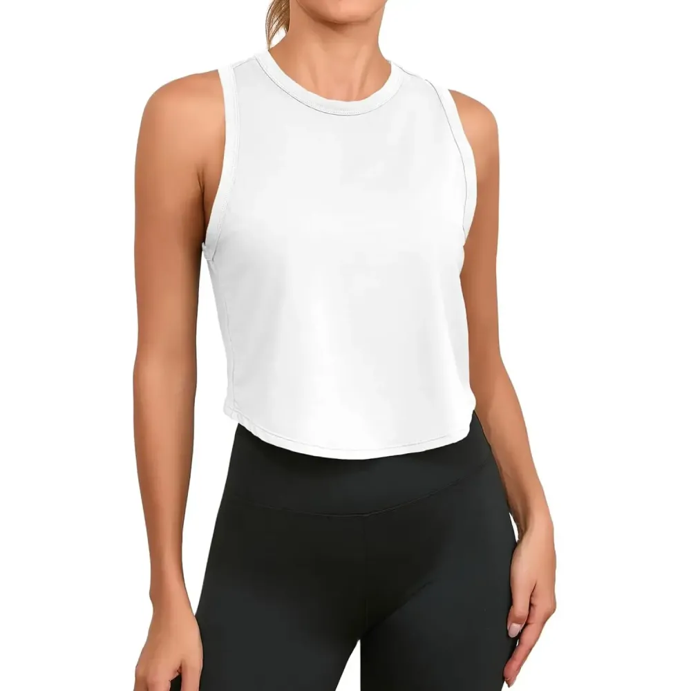 Womens Workout Cropped Tank Tops Racerback Sleeveless Crewneck Running Yoga Active Shirts