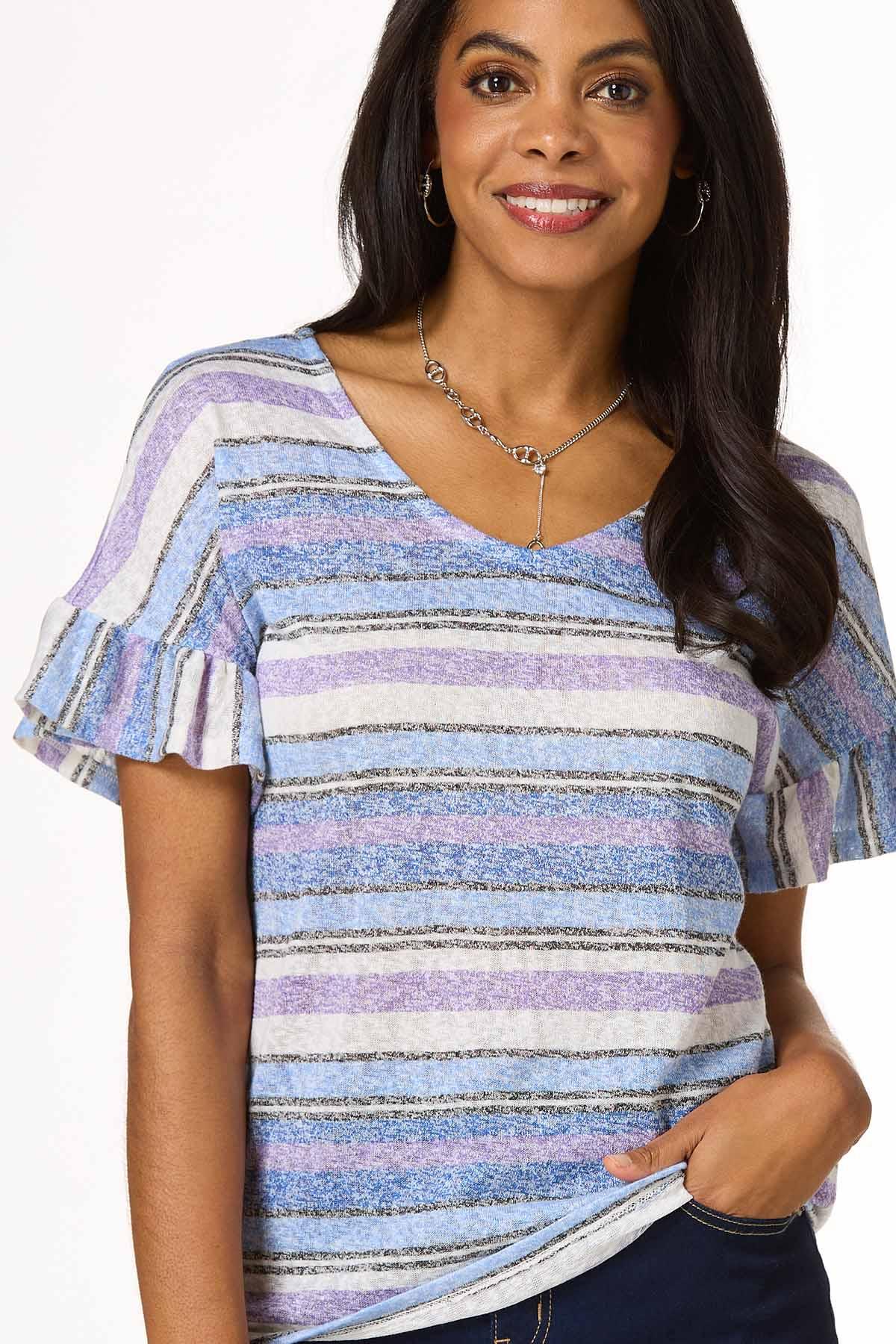 Stripe Ruffled Hacci Top