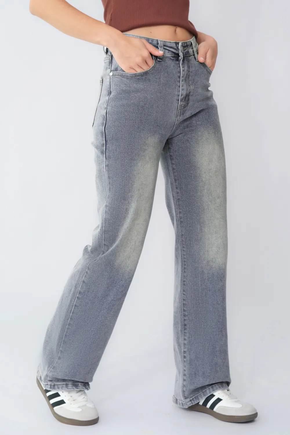 Casual Mid-Rise Denim Multi-Pocket Wide Leg Jeans