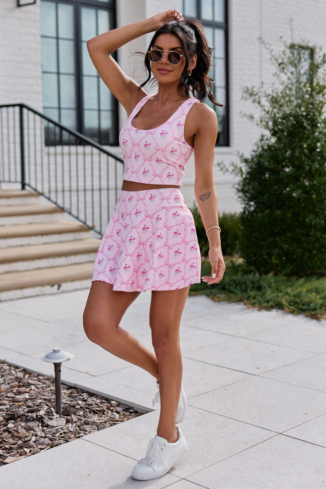 Head Start Pink Floral and Bows Printed V-Shaped Back Active Top