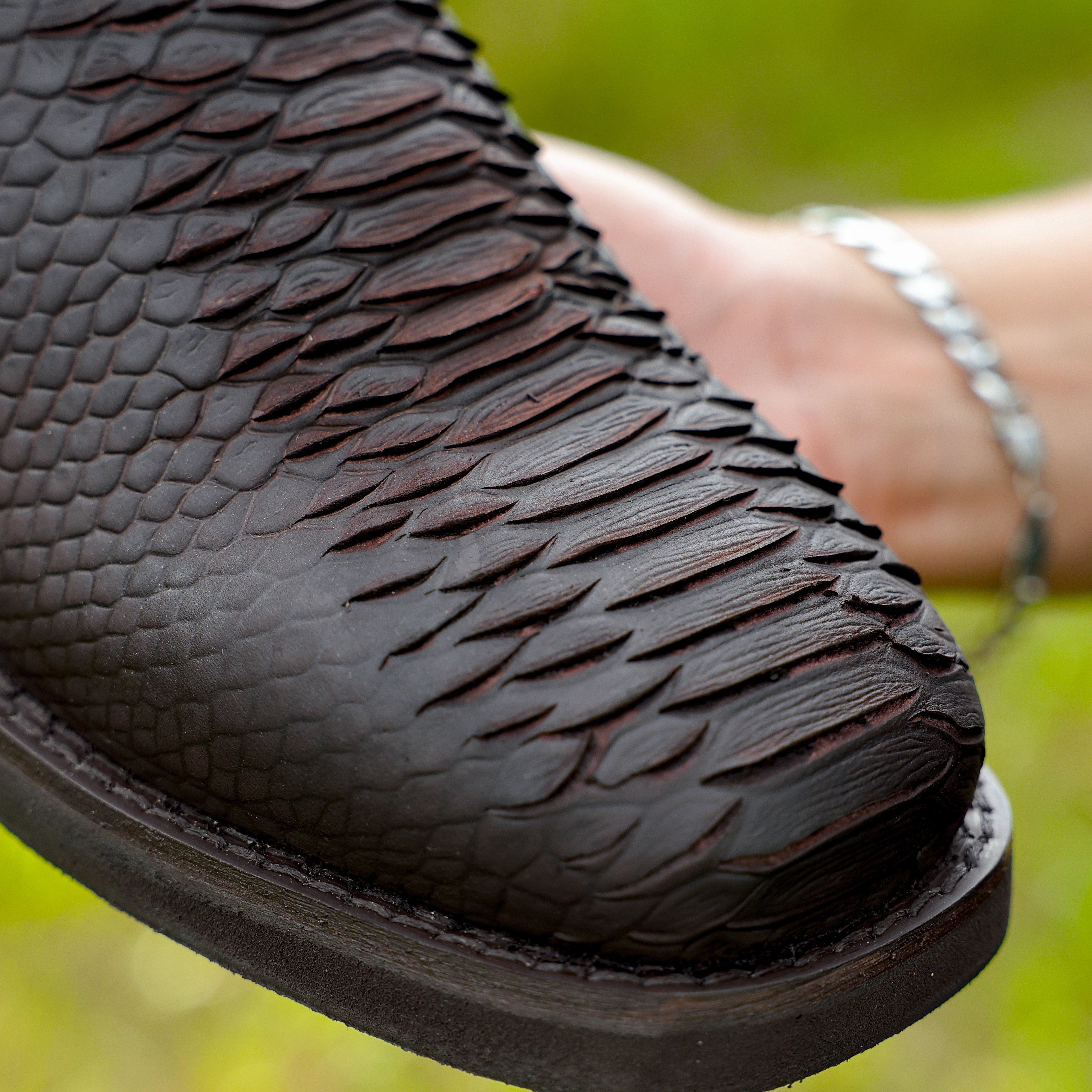 Matte Brown Python Leather Boots With Lightweight Soles - Square Toe