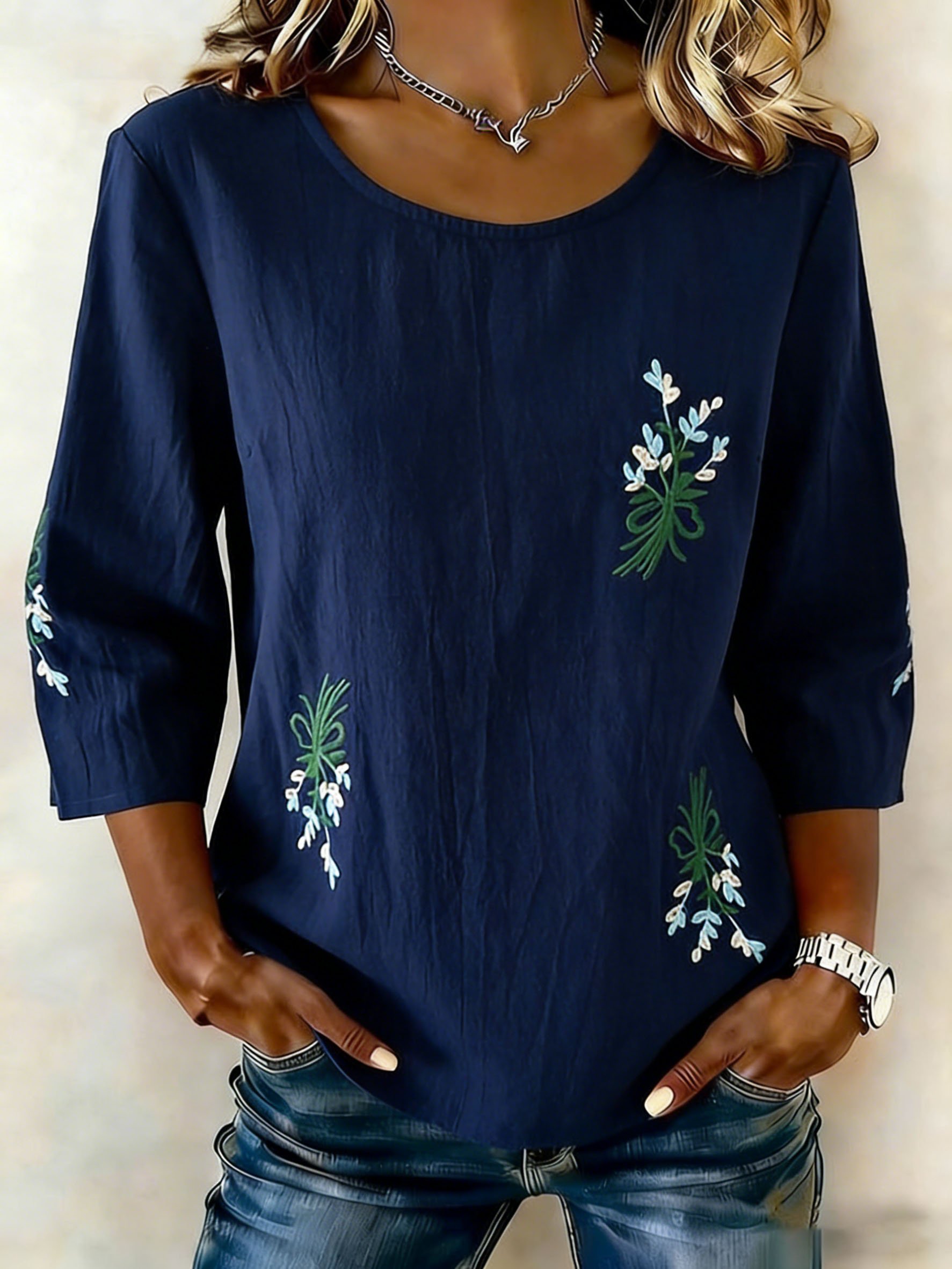Women's Retro Floral Embroidery Comfortable T-Shirt- Fast Shipping