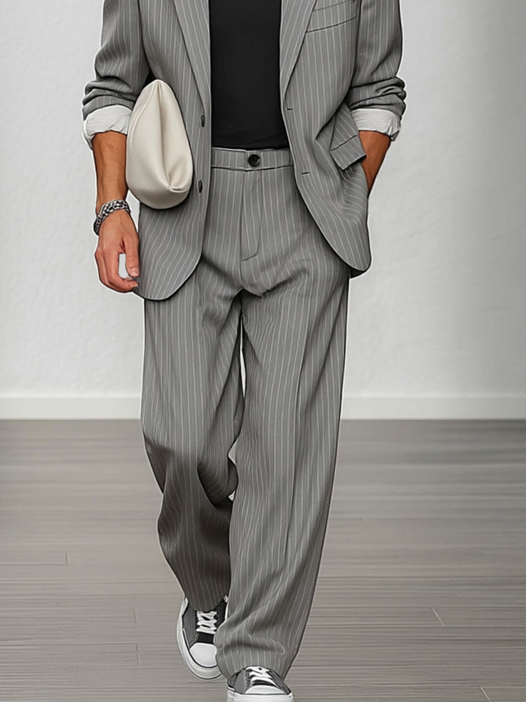 Smart Casual Striped Blazer and Pants Set